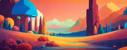 a beautiful painting is in a colorful art world,a surreal picture of a desert and mountains