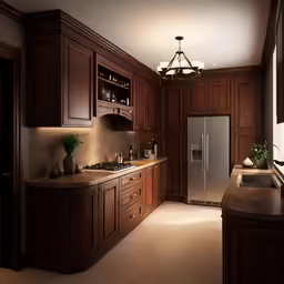 a large kitchen with a stove, sink and refrigerator