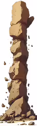 a very tall stack of rocks with dirt coming out of them