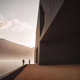 two people walking by a body of water