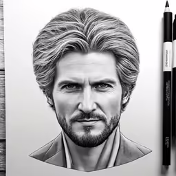 a black and white drawing of a man