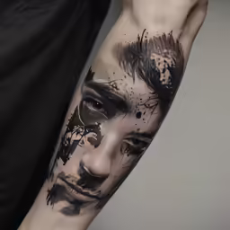 tattooed face with black feathers and eyes by unknown artist