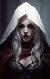 an elf with blonde hair wearing a white bonnet