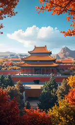 a beautiful scene of the forbidden temple and its surroundings