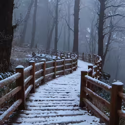 an image of a wooden bridge in the woods