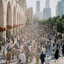 people walking and standing on the side of a street