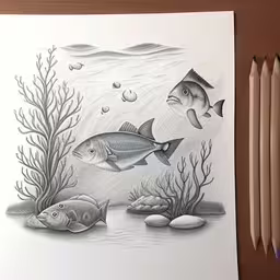 some pencils and ink drawing of some fish
