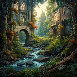 an artwork of a castle in the forest