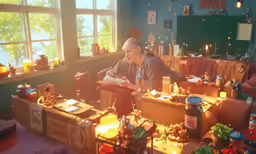 the woman sitting in the room looks at her phone
