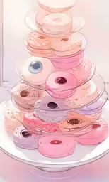 a large glass tower filled with donuts