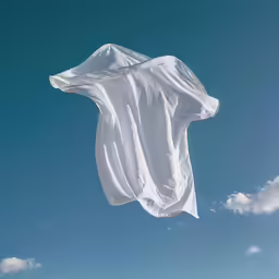 an abstract photograph of a white fabric flying in the air