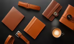 a selection of leather cases on a table