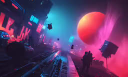 an artist made scene with a lot of pink and purple on the scene