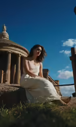 an image of a woman sitting on a rocky ledge