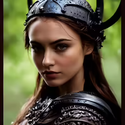 this is a beautiful lady wearing an oxee and horned helmet