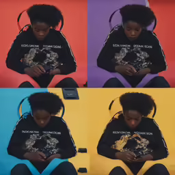 four shots of a black woman using her cellphone