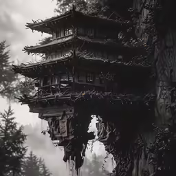 a photo of an abandoned japanese building