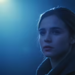 woman with dark eyes looking at the camera