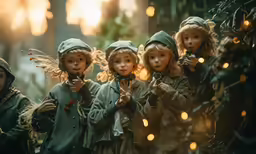small children are dressed in costumes and standing together