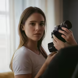 a girl taking a photo with a dslr