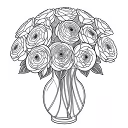 a vase full of flowers with white background,a vase filled with flowers with lots of water,a vase filled with lots of flowers sitting on top of a table,a vase filled with flowers drawn on a paper,an illustration of an intricate vase with flowers in it
