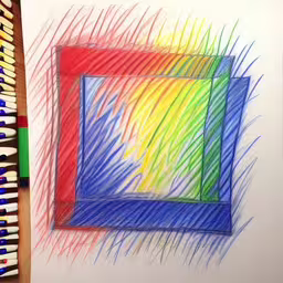 a drawing of a box that has been colored with pencils,a drawing with colored pencils that looks like a frame and has a square in it