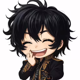 an anime boy with black hair and black hair smiling
