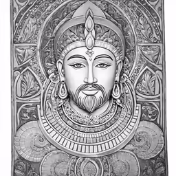 a drawing of a face and an ornate design