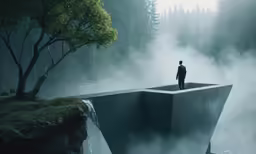 a man standing on the edge of a large cliff