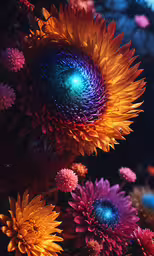 colorful flowers are under the bright light,closeup of a flower with water droplets