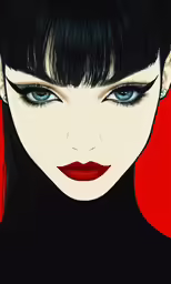 a painting of a woman with blue eyes and dark hair