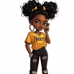 a cartoon picture of a girl wearing glasses and a shirt