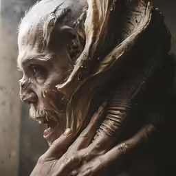 an alien woman is getting wet and has her hands on the arm