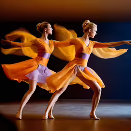 two dancers in long skirts pose for the camera
