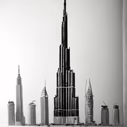 a black and white photo shows the burj tower of kuwait