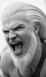 the man has a large grin with his teeth wide open