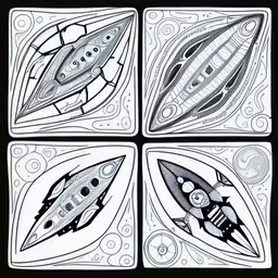 four drawings of three fish with swirls