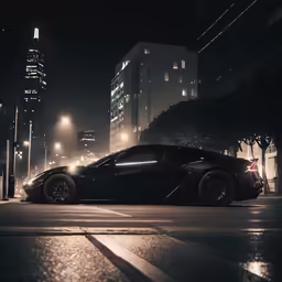 black sports car parked in an empty city lot