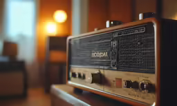 an old radio is sitting on a table