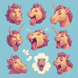cartoon design of horned animals showing different facial expressions