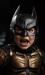 a female batman doll wearing costume and making a face