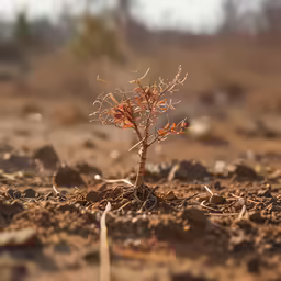a small tree in the middle of a patch of dirt