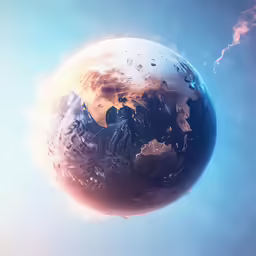 the earth on its side is surrounded by clouds and stars