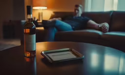 a bottle of alcohol sitting on top of a table