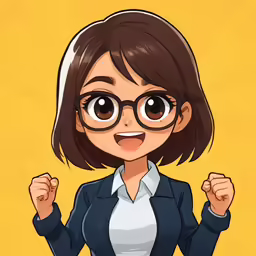 a cartoon girl in a suit is holding her fists up