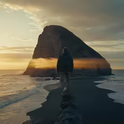 a person standing on top of a beach near the ocean
