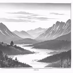a picture of the mountains and the water