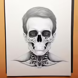 an art piece of a man with a skull on it
