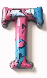 the letters i are pink and blue with black accents
