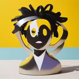a close - up of a paper doll wearing a yellow and black outfit